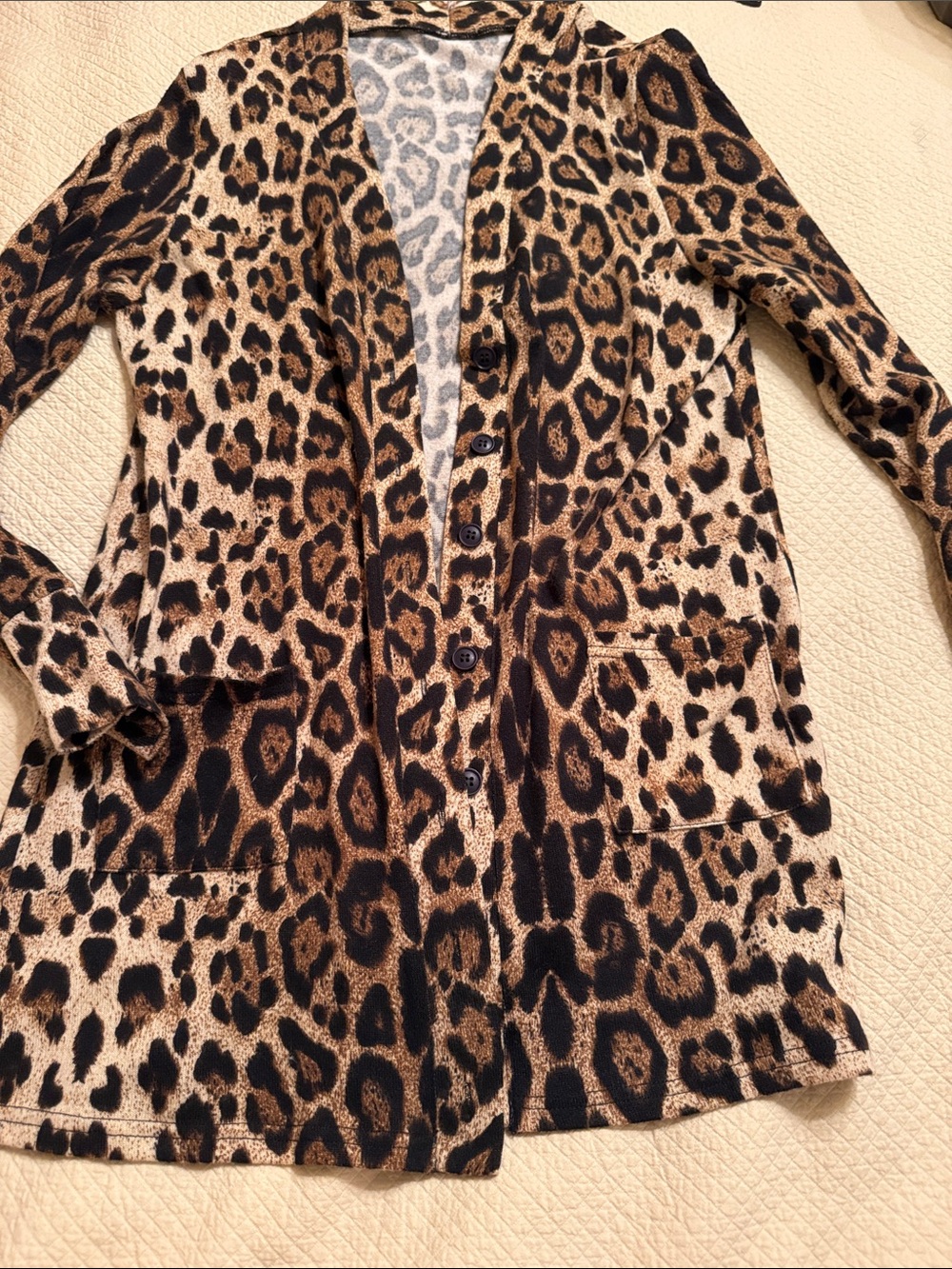 MYIFU Leopard Print Longline Cardigan  - Brown/Black